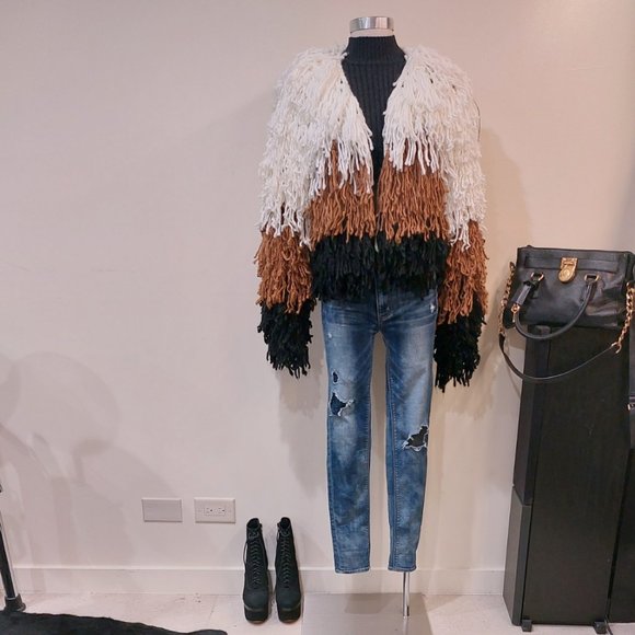 💋BOHO CHIC💋 Gorgeous Color Block Shaggy Cardigan - Picture 6 of 13